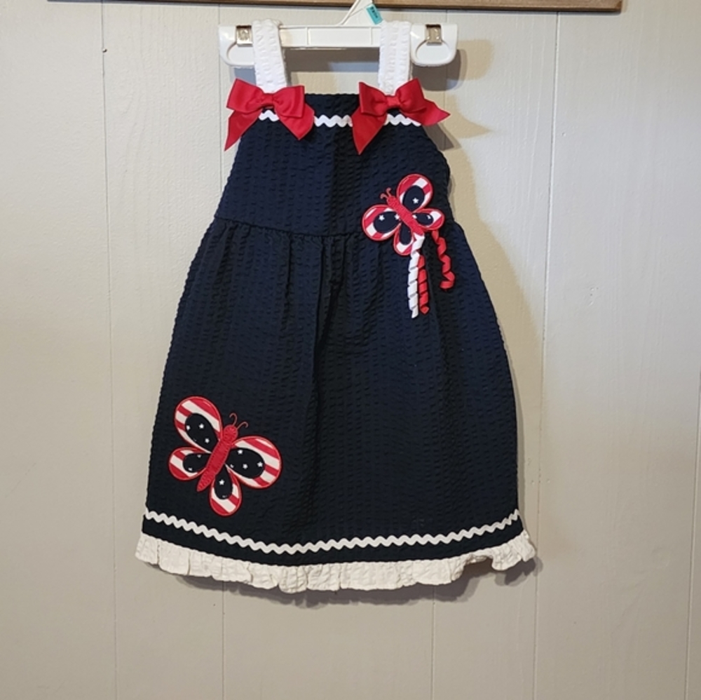 Sophia Rose‎ Dress 24 Month Sleeveless Patriotic Butterfly Red White Blue A353